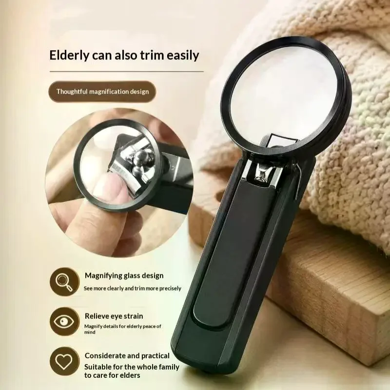 Stainless Steel Nail Clipper with Magnifying Glass Anti-Splash Design 1Pcs Portable Nail Trimmer for Travel Manicure Kit