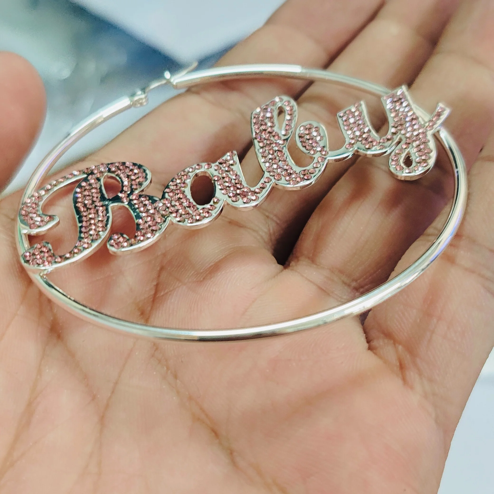 Custom Name Earrings With Diamond Customized Pink Bling Name Hoops Earrings Personalized Zircon Earrings Jewelry For Women Gift
