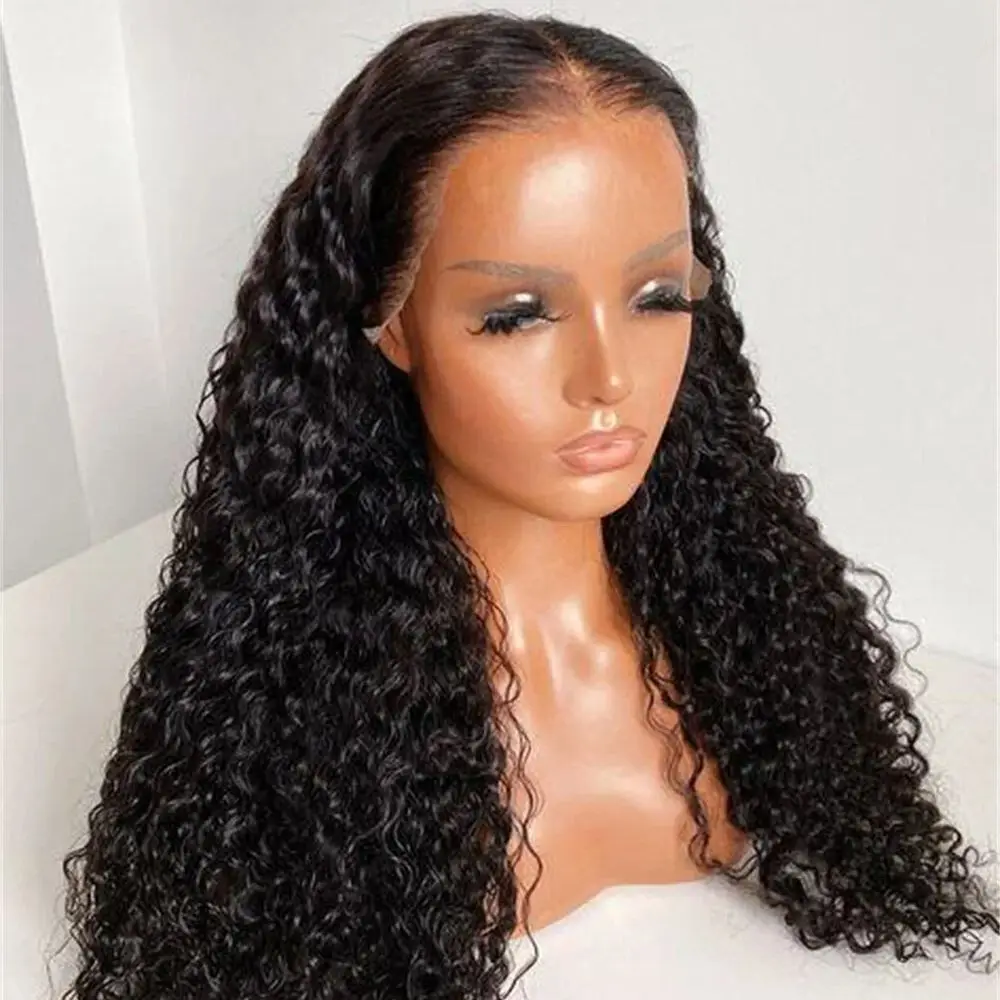 

Long Soft Black Preplucked 24inch Kinky Curly Wig Hair 180 Density For Women Natural Hairline Wig With Afro Baby Hair