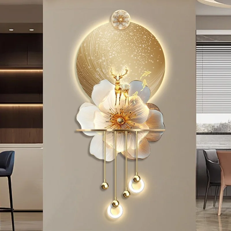 ضوء فاخر الأزهار الديكور جدارية مصباح مدخل قاعة غرفة المعيشة نمط كريمي الراقية ثلاثي الأبعاد جدارية مصباح الممر #3