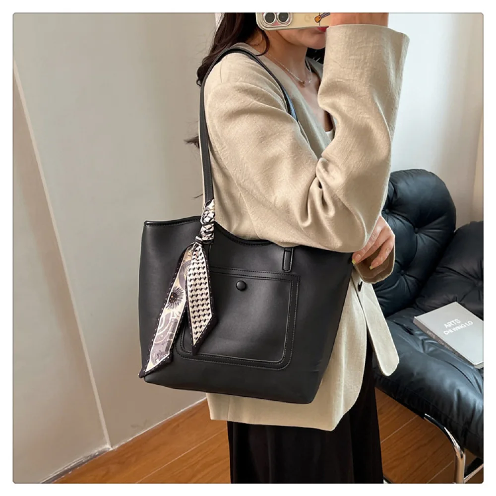 Fashion Contrast Color Tote Bags Women Large Capacity Shoulder Handbag Vintage Commuter Purses Simple PU Leather Satchel Bag