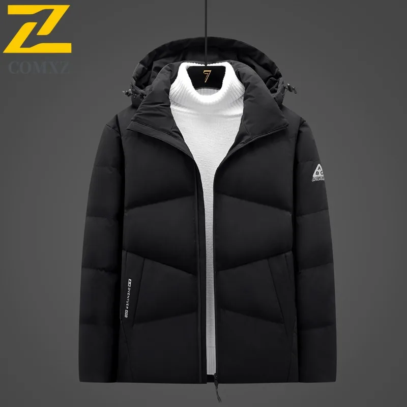 COMXZ Autumn Winter 2025 Big Size Men Fleece Lined Thickened Thermal 80% Gray Duck Down Jacket Versatile Warm Casual Fashion Top