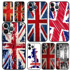 Luxury Phone Case For Apple iPhone 11 15 14 Pro MAX 12 13 7 8 Plus X XR XS MAX SE Silicone Black Cover Funda England UK flags