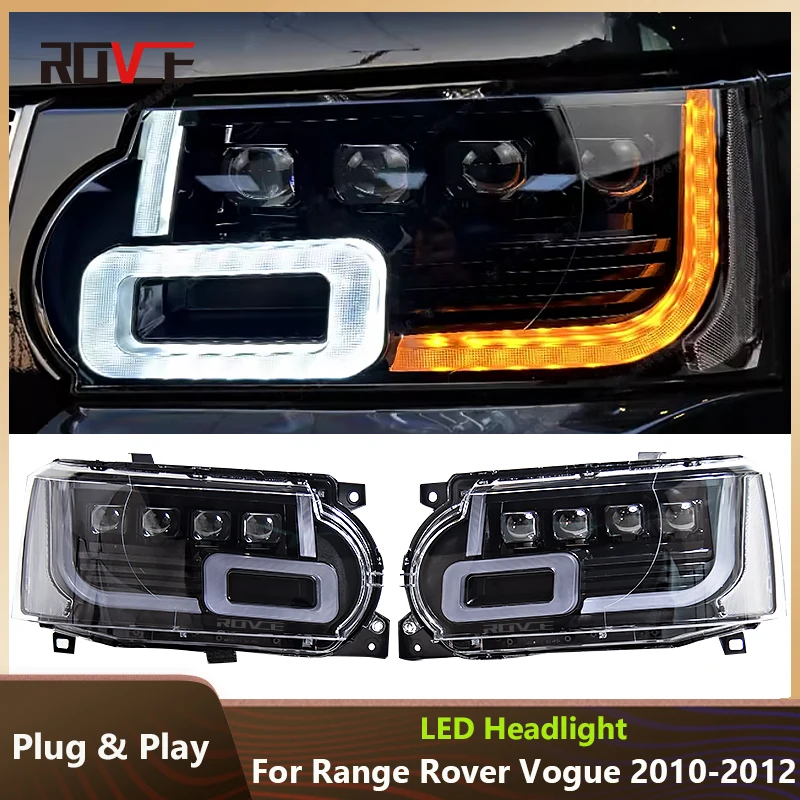 ROVCE Upgrade Full LED Matrix Front Headlights For Land Rover Range Rover Vogue 2010 2011 2012 L322 DRL Signal Lamp Project Lens