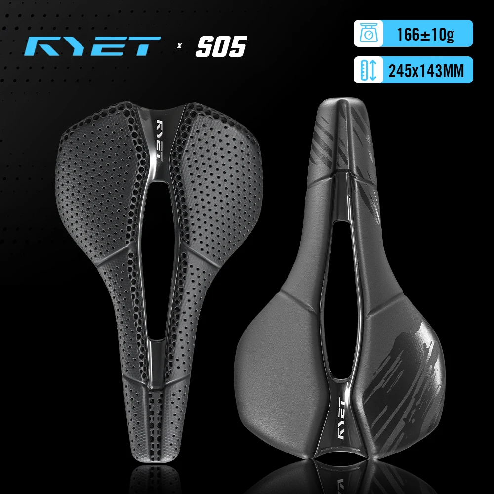 

RYET Full Carbon 3D 245x143mm Printed Bike Saddle Vacuum Padding for MTB Gravel Road Bike Racing Saddle Lightweight Bike Parts