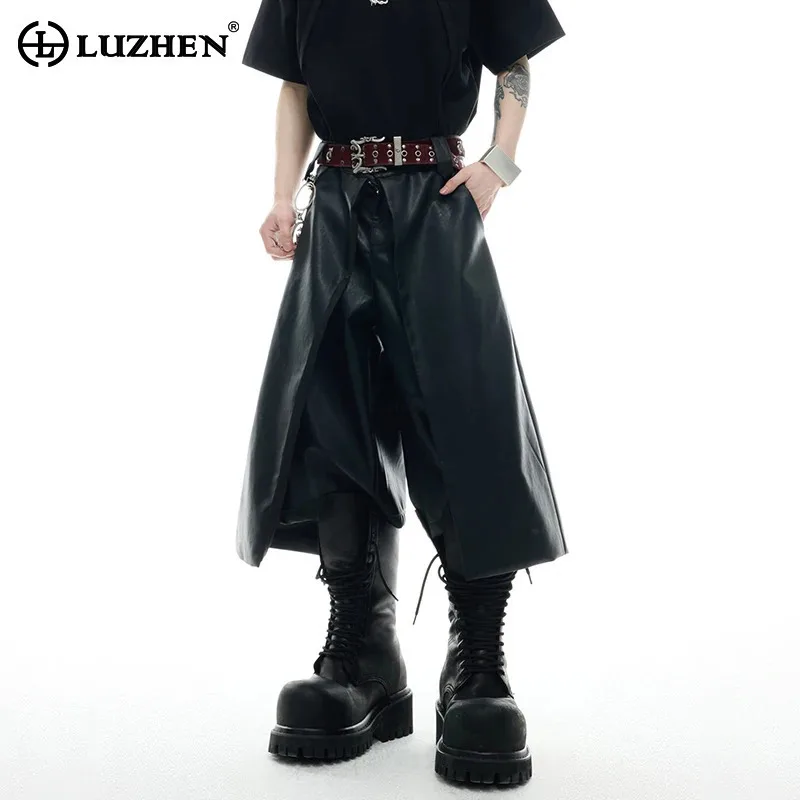 

LUZHEN 2025 Summer Personalized Street Patchwork Design Leather Cropped Trousers Men's Trendy High Quality Short Pants JY1405