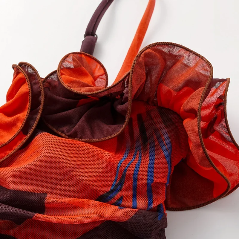 مثير ملابس السباحة النساء مجموعة البكيني زنبق التباين طباعة النسيج المرقعة تنورة رفع ملابس السباحة Biquini ارتداءها لباس سباحة