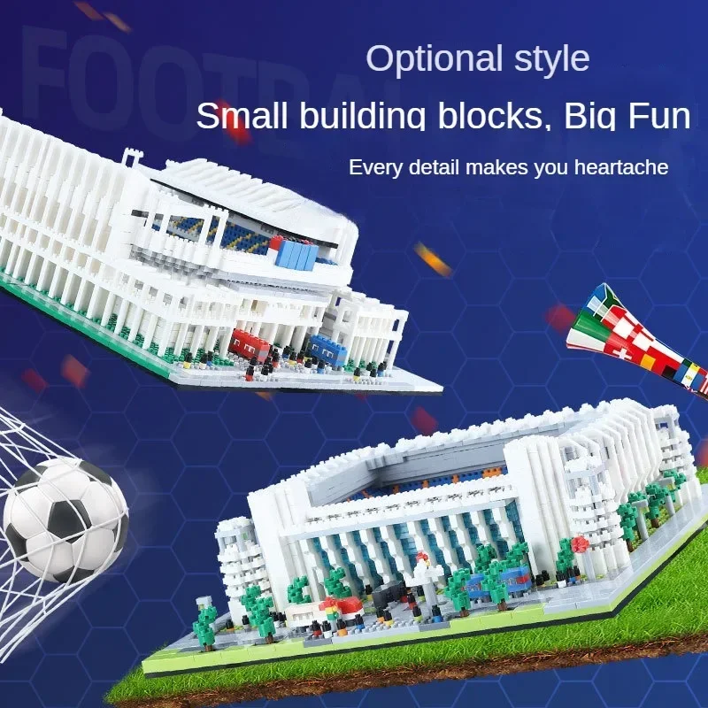 Assembly and Construction of A Sports Stadium Model Using Miniature Plastic Madrid Football Field Small Building Blocks