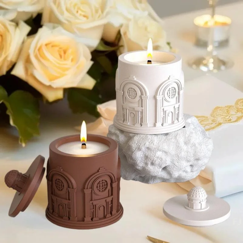 [YU]Building Storage Jar Silicone Mold With Lid 3D Concrete Casting Mold DIY Candle Flower Pot Making Supplies Craft Mold