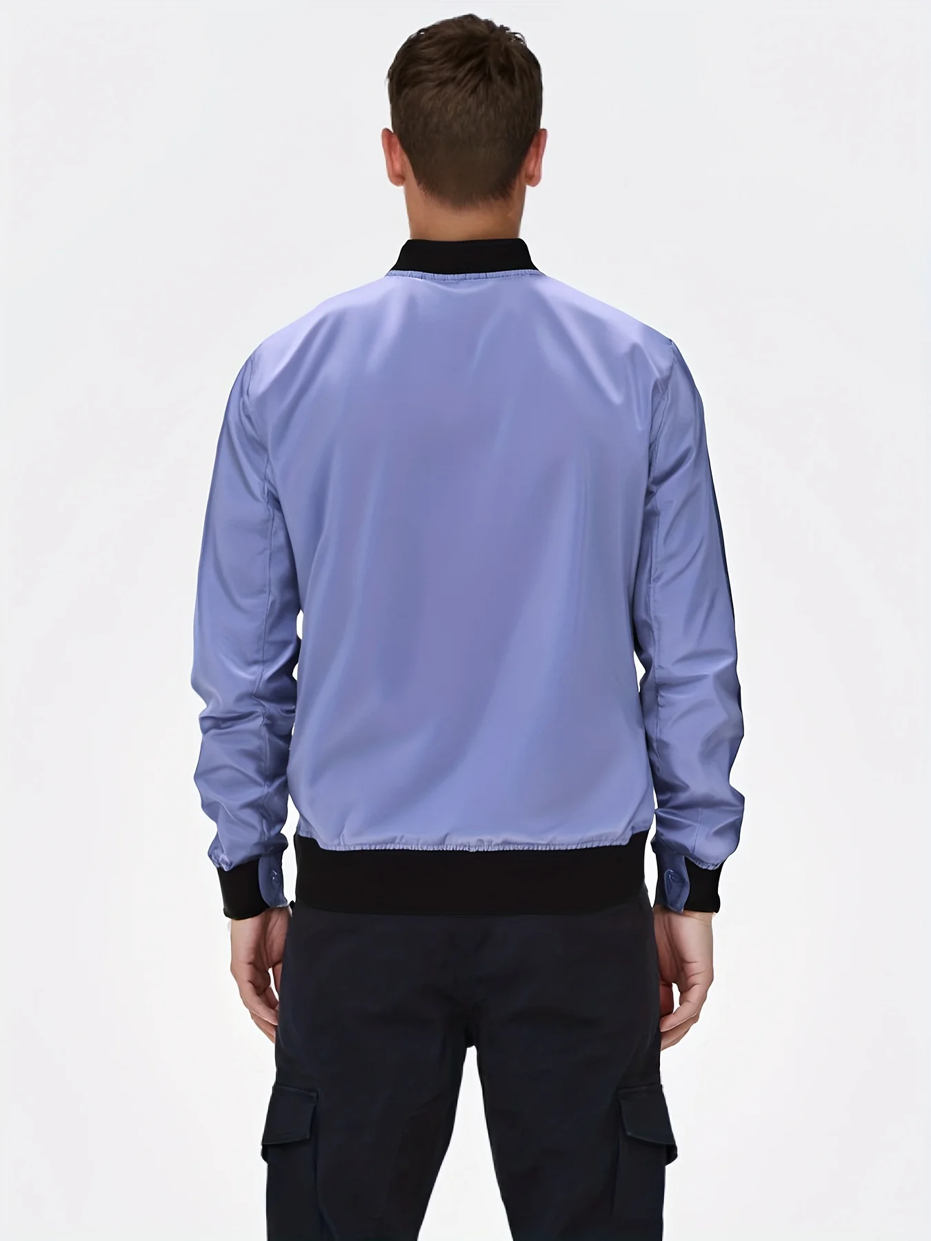 سترة كاجوال خفيفة الوزن مقاومة للرياح للرجال |   100% بوليستر، أكمام طويلة، ياقة بيسبول، جيب بسحاب أنيق،