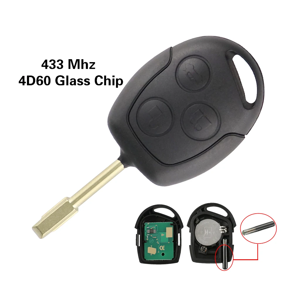 4D60 Chip Remote Car Key For Ford Mondeo Focus Fusion Fiesta Galaxy Transit C-Max S-Max MK2 MK5 MK7 433Mhz Uncut Blade No Logo