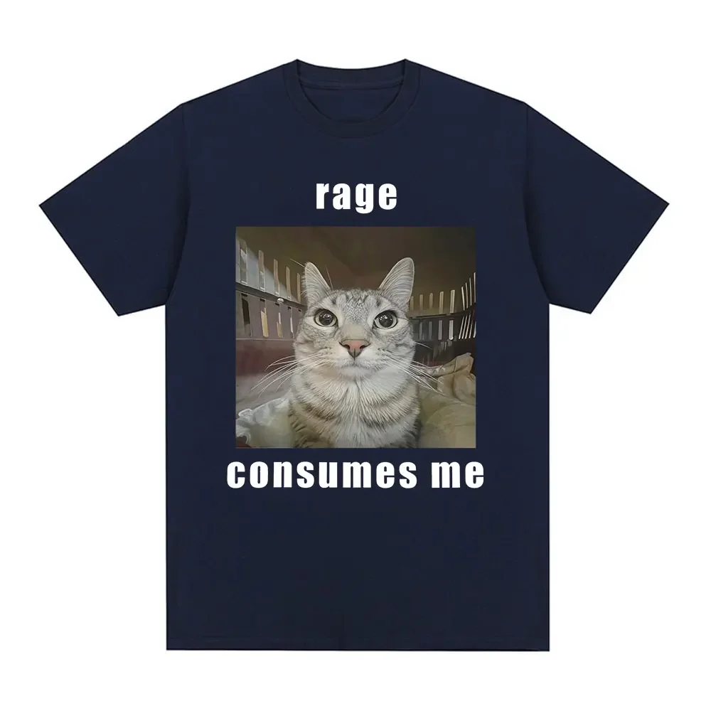Rage Consumes Me Funny Cat Meme Graphic T Shirt Fashion Vintage Short Sleeve T-shirt Men Women Casual Cotton Oversized T-shirts