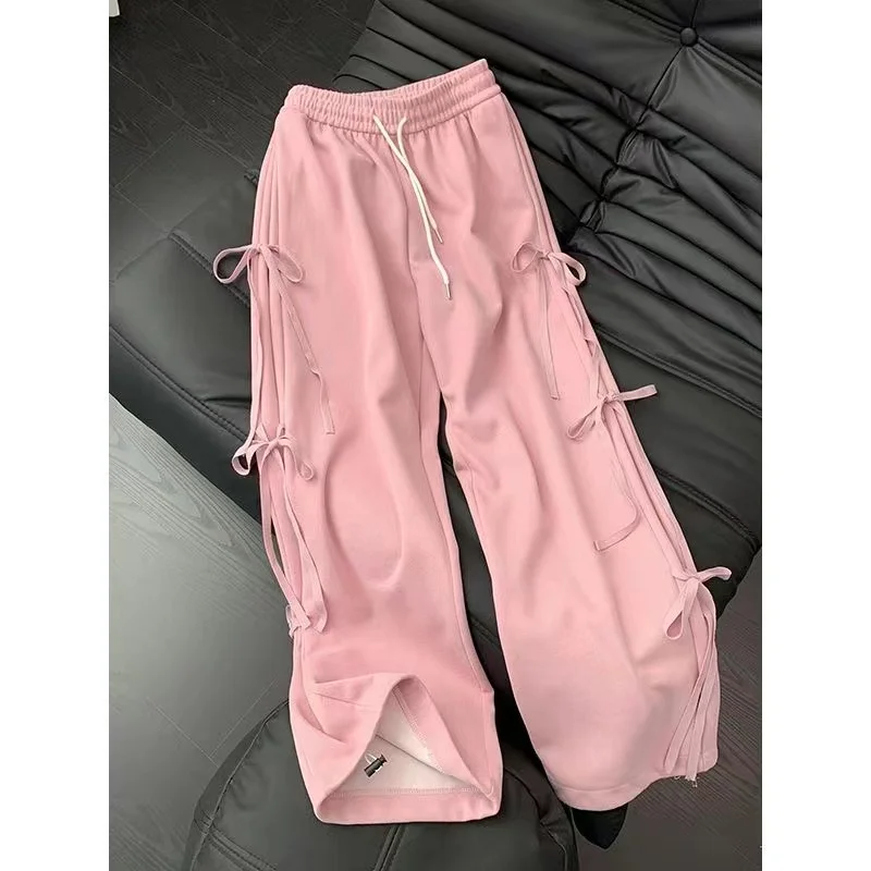 Imagem -05 - Calça Cinza com Renda Feminina Moletom Estético Anos 90 Cintura Alta Retrô Calças Largas Roupas de Harajuku Vintage Y2k 2000 2024