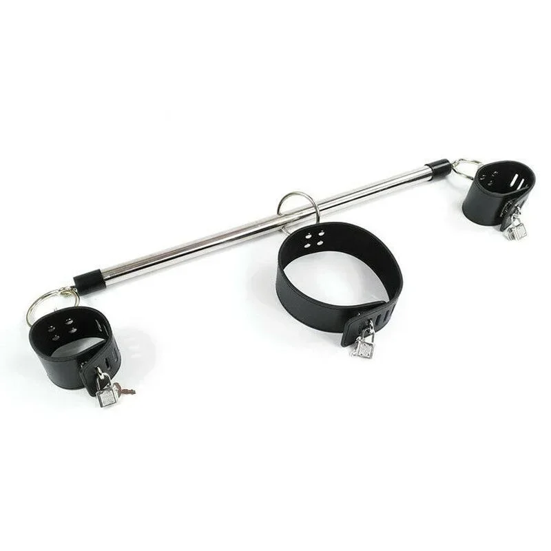 HotX Metal Removable Spreader Bar Handcuffs Witn Neck Collar Bondage Restraint BDSM Roleplay Pu Cuffs Sex Toys for Couple