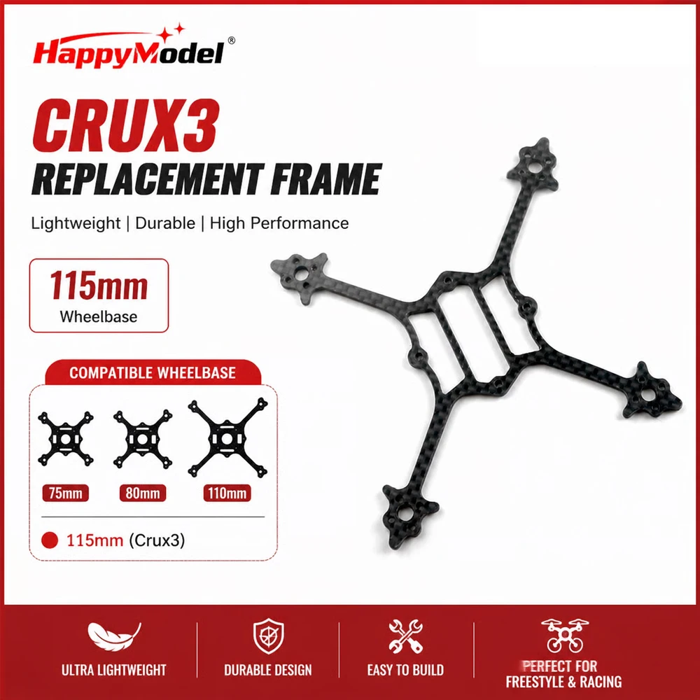 HappyModel Crux3 Replacement Frame 115mm 110mm 80mm 75mm Wheelbase for RC FPV Freestyle Tiny Whoop Racing Drone Quadcopter DIY