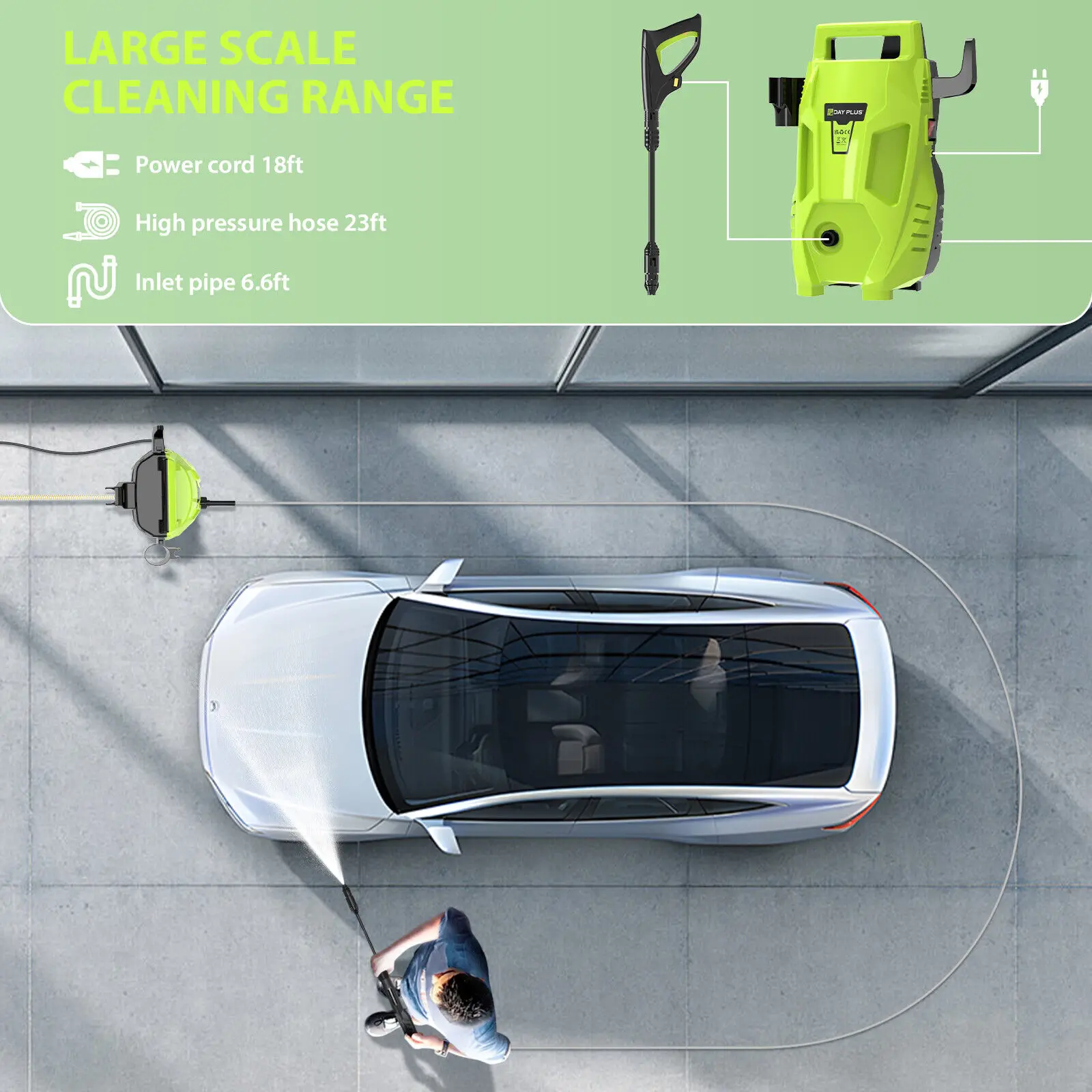 غسالات الضغط 2200 وات 180 بار مع فوهة 3 في 1 قابلة للتعديل وخرطوم 7 أمتار، غسالات نفاثة لتنظيف السيارات والممرات والباحات والأسوار