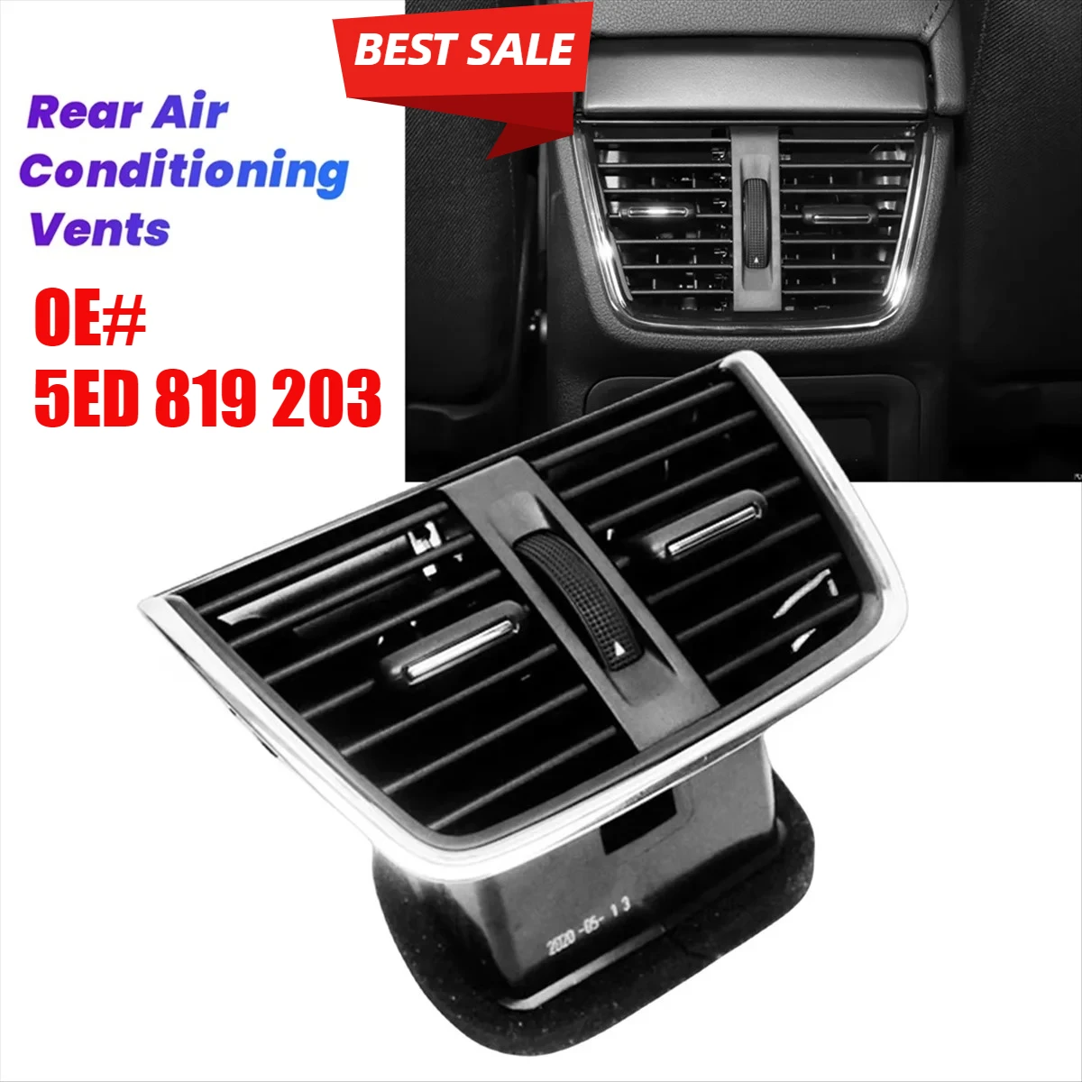 

Задняя решетка кондиционера автомобиля 5ED 819 203 для Skoda Octavia MQB2015-2020, центральная консоль, вентиляционное отверстие кондиционера, жалюзи