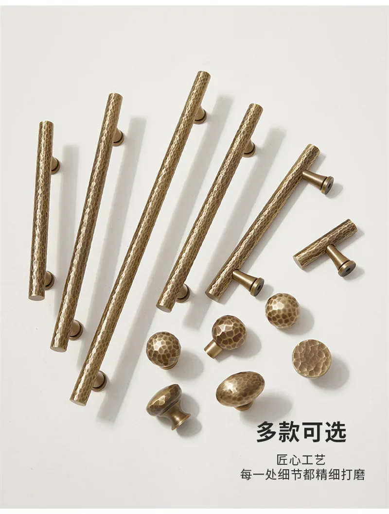Retro Hammer Forged Closet Pull Handles Solid Brass Cabinet Door Handles Drawer Knob For Home Furniture Cupboard Wardrobe Pulls