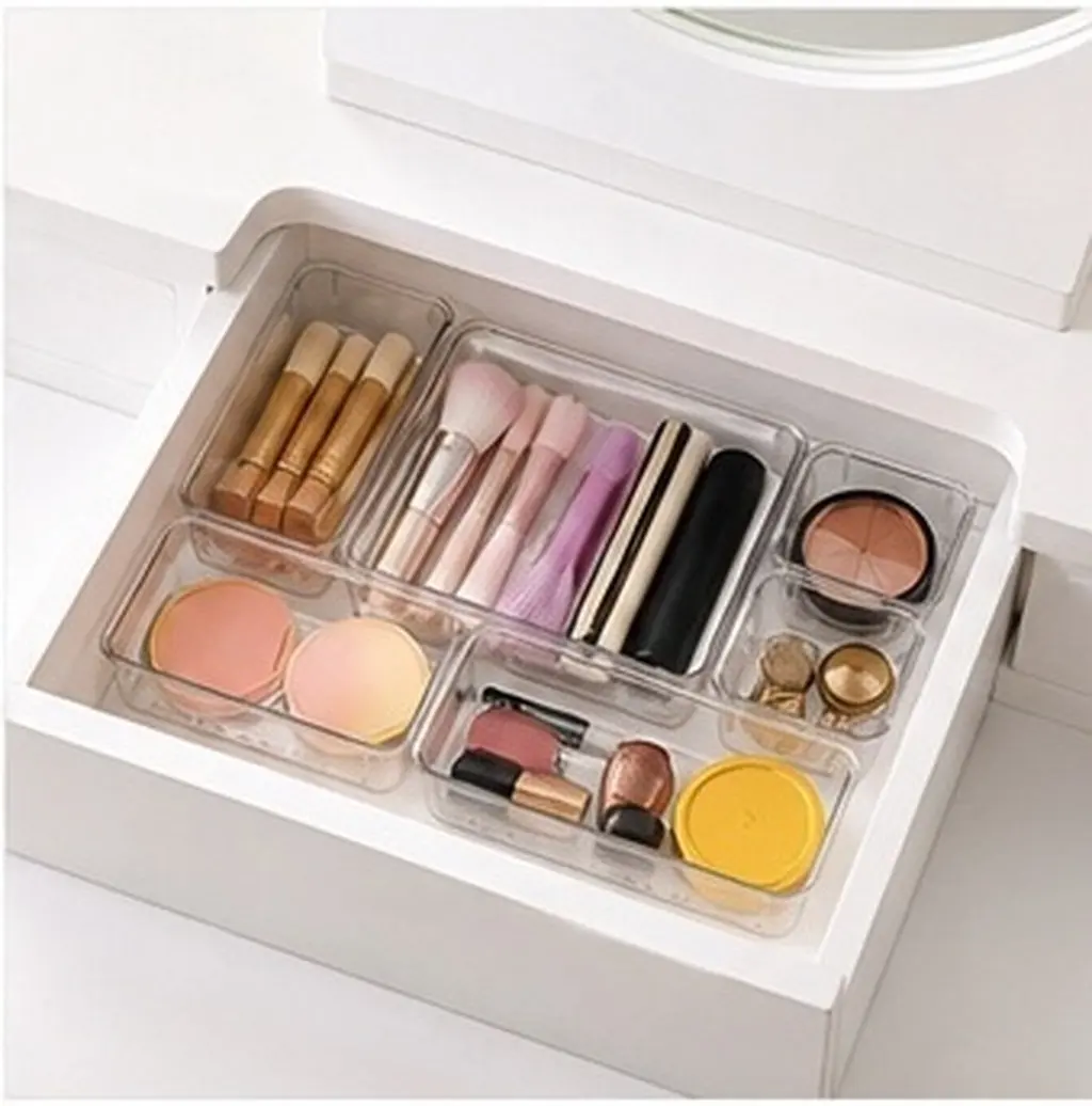 6Pcs Clear Drawer Organizer Set Multi Purpose Storage Trays for Kitchen Vanity Desk Office Supplies Organizer Drawers Storage