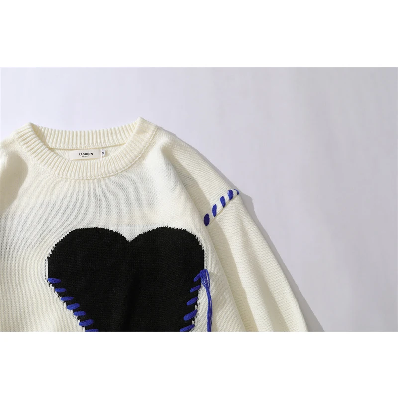 Harajuku Love Pattern Knitted ugly Sweater Men Letter Punk Rock Black Red Gothic Vintage Grandpa Sweater Women Cute Pullover