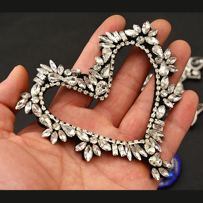1 sztuka moda ręcznie robione koraliki rhinestone w kształcie serca pasta do ubrań akcesoria do toreb naszywka do szycia ręcznego