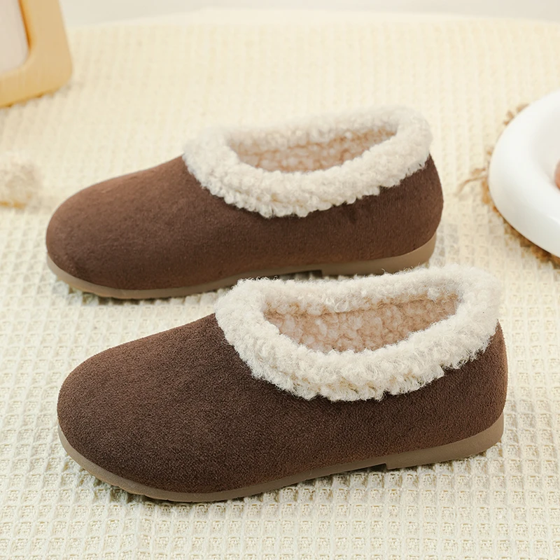 어린이 면화 신발 사이즈 23-33 낙타 패딩 따뜻한 소년 소녀 면화 신발 갈색 경량 미끄럼 방지 어린이 아기 모피 신발