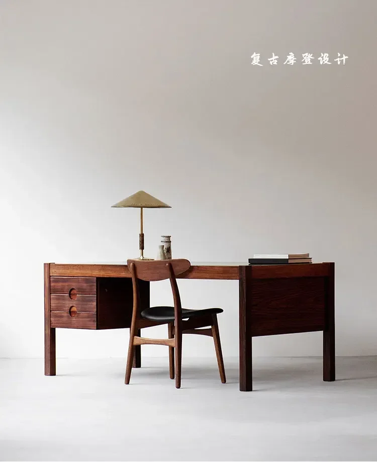 

Bureau rétro entièrement en bois massif, noyer noir, moderne et minimaliste