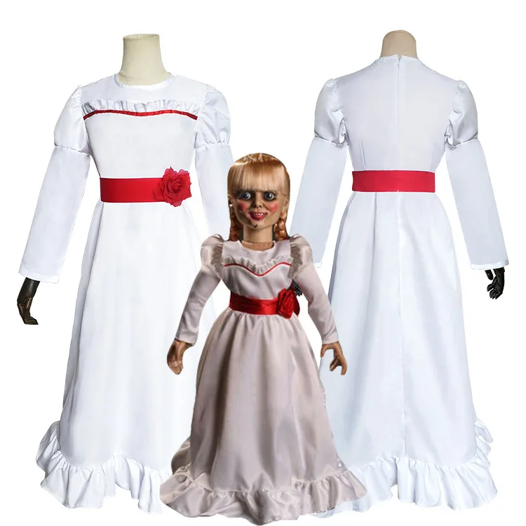 loween Costume White Dr Conjing Doll Anna Belle Cosplay Women's Traditional Ethnic Stage Performance Clothing