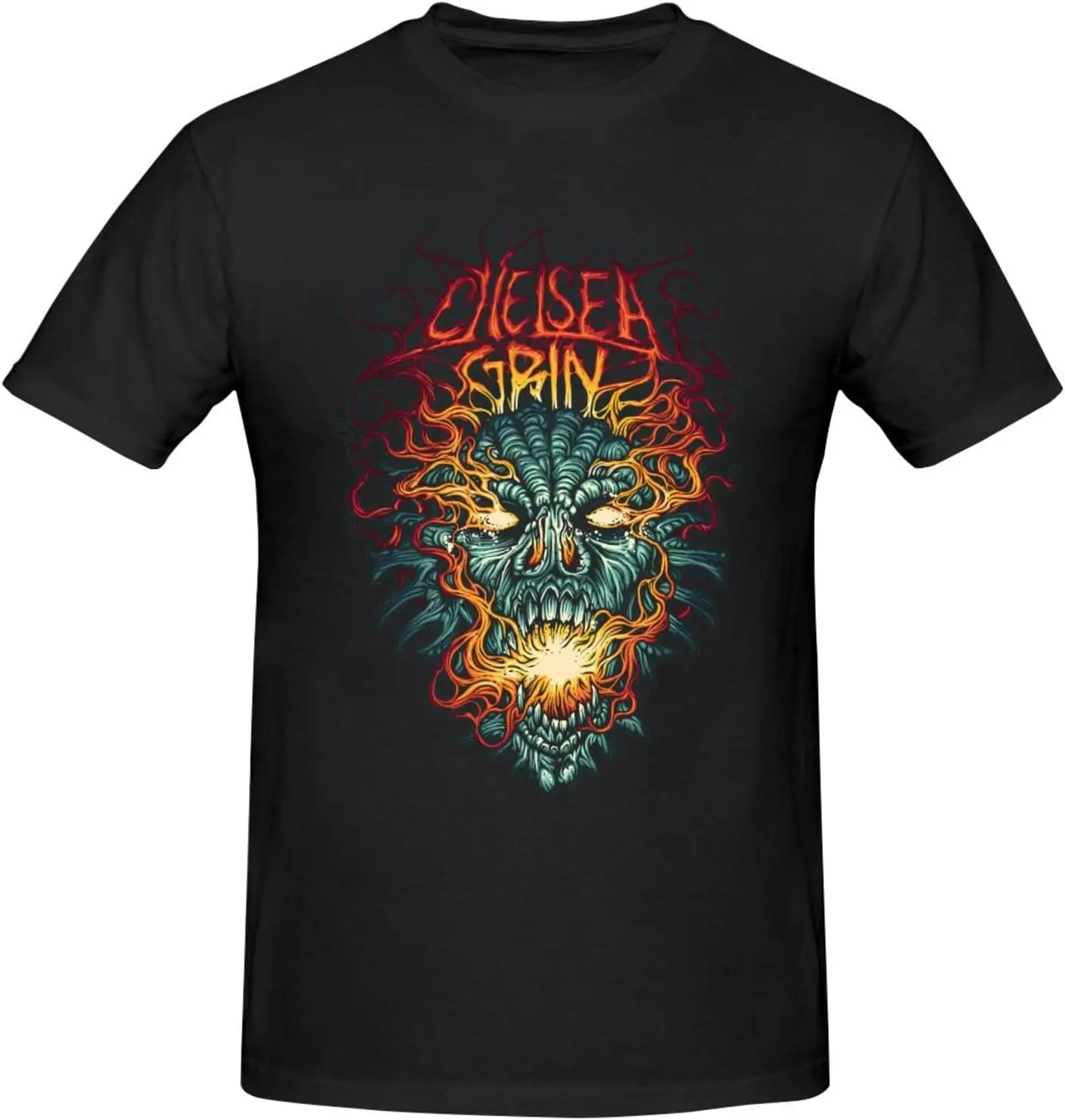 Chelsea Music Grin Shirt for Man Fashion Novelty Graphic Short Sleeve Tshirt Crew Neck Cotton Tee Tops Black