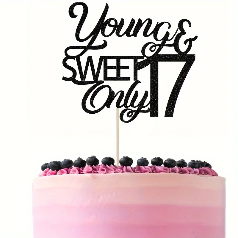 1 Stück junger und süßer Nur 17 Kuchenaufsatz, alles Gute zum 17. Geburtstag, Dekorationszubehör zum 17. Geburtstag/Jahrestag – Detail 4