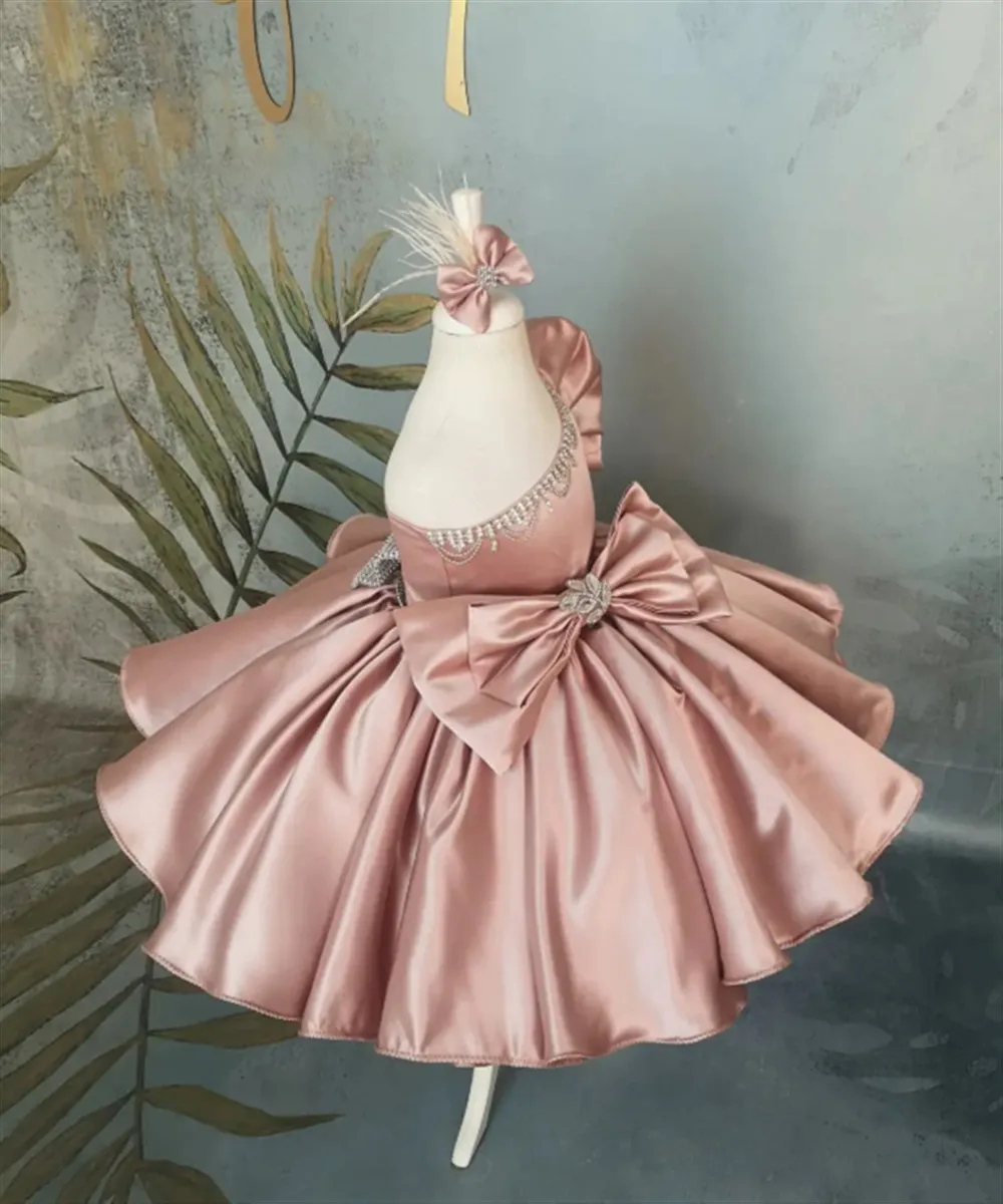 

Luxury Satin Flower Girl Dress for Wedding Beaded One Shoulder Kids Birthday Party Prom First Holy Communion Gown Customized