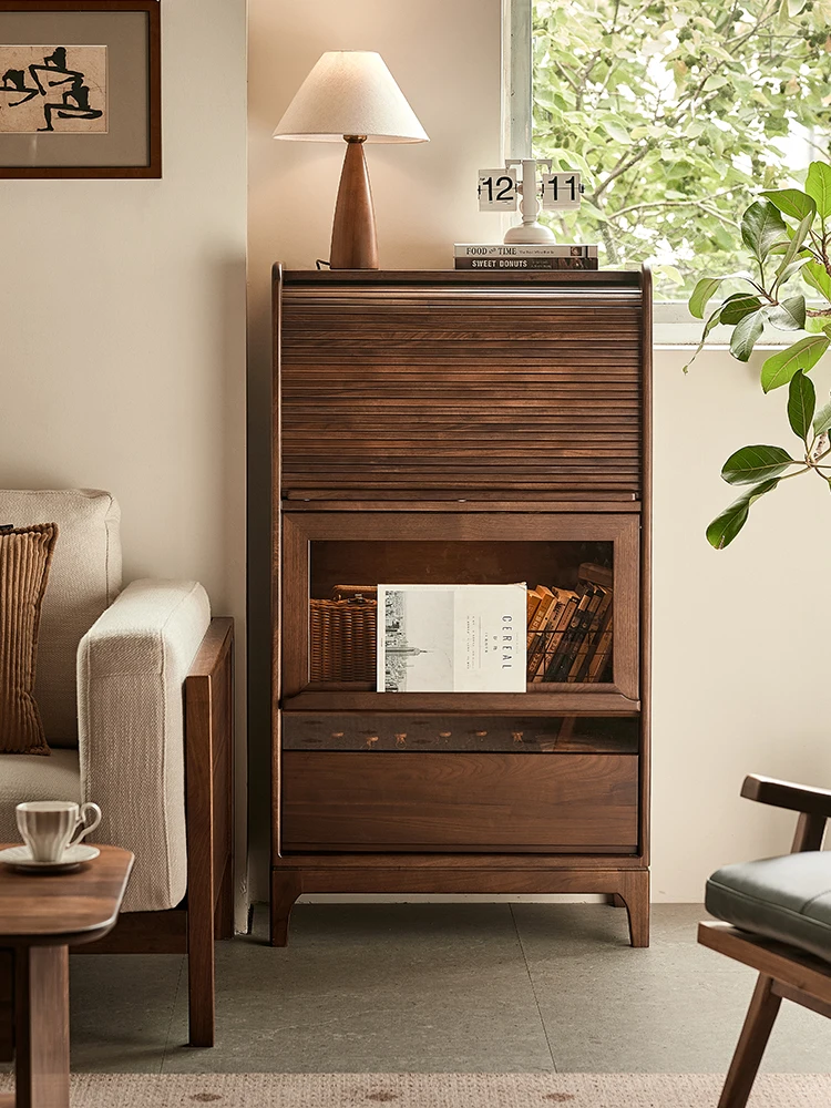 

Black walnut bookcase antique all solid wood storage side cabinet household