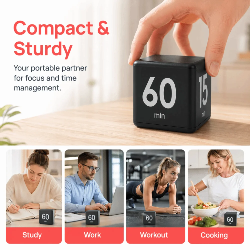 ABS Flip Timer Gravity Sensing Black Red Countdown Timer 15 20 30 60 Minute Preset Digital Display Cube Timer