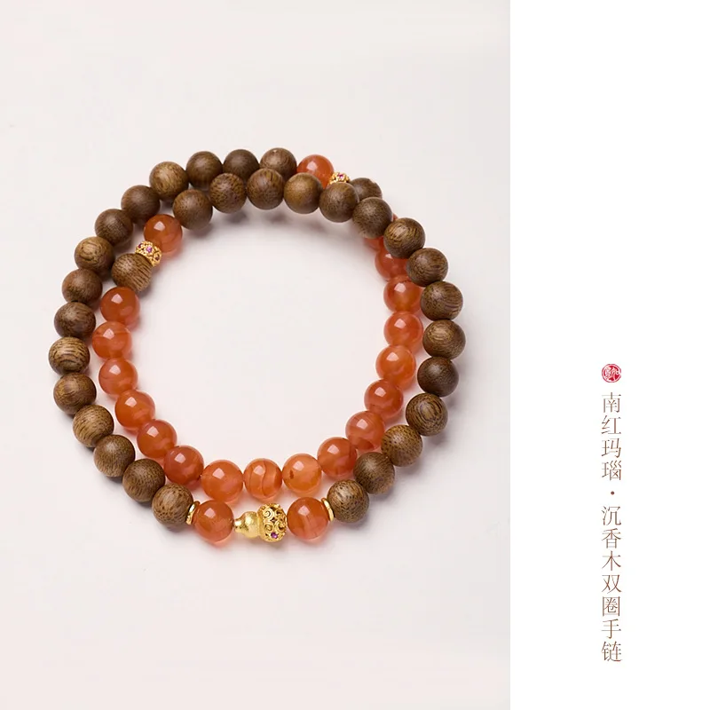 

Natural 6MM Agarwood Bracelet New Chinese Style Cherry Red Agate Gourd Bracelet Gifts