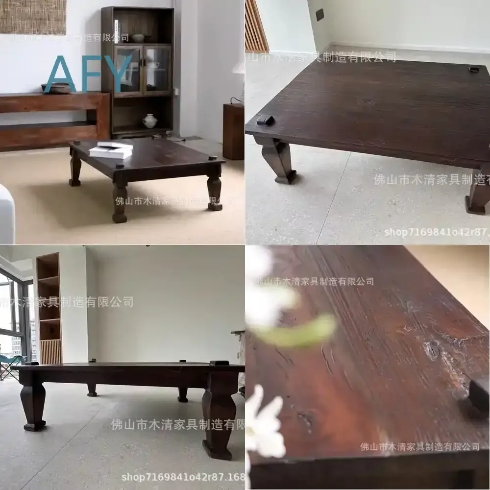 Wabi Sabi Style Coffee Table for Mid Century Modern Living Room Farmhouse Decor Rustic Wooden Square Low Table for Tatami