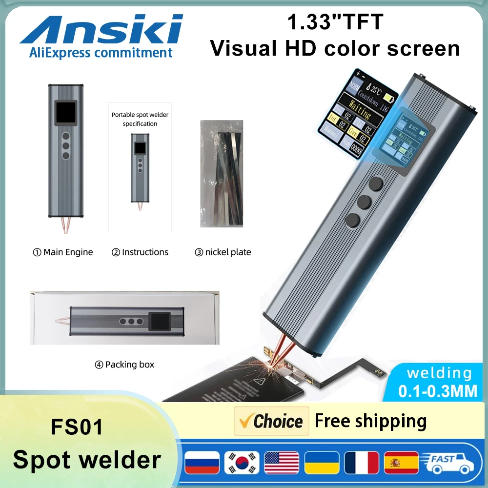 ANSIKI Welder Handheld Battery Spot Welding 11Gears Adjustable Weldable 0.1-0.3MM Nickel Belt 18650 Lithium Battery welding Tool