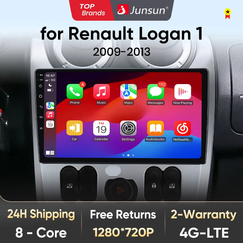 Junsun V1 Wireless CarPlay Android Auto Radio for Renault Logan 1 Sandero 2009-2015 Dacia Duster 4G Car Multimedia GPS autoradio