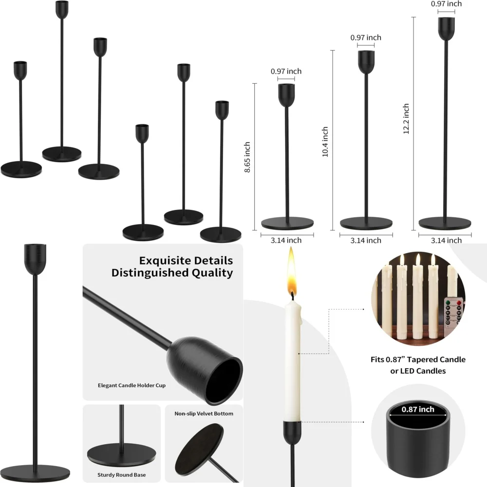 

Candlestick6 Pack Black High Candle Holders Taper Candlesticks for Home Decor Wedding Party Supplies Elegant Table Centerpiece