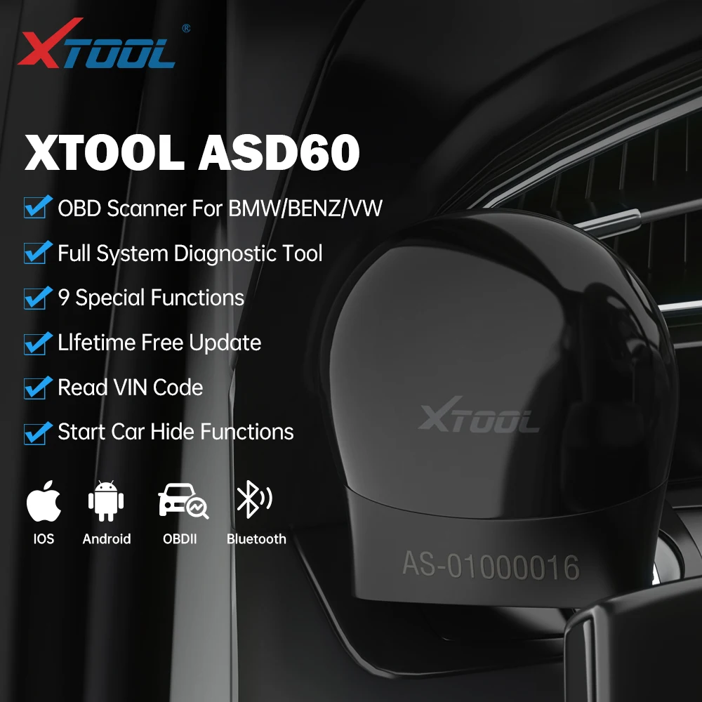 XTOOL ASD60 Full Systems Diagnostic Tool For Benz/VW/BMW OBD2 Scanner Bidirectional Control SAS/EPB Reset Lifetime Free Update