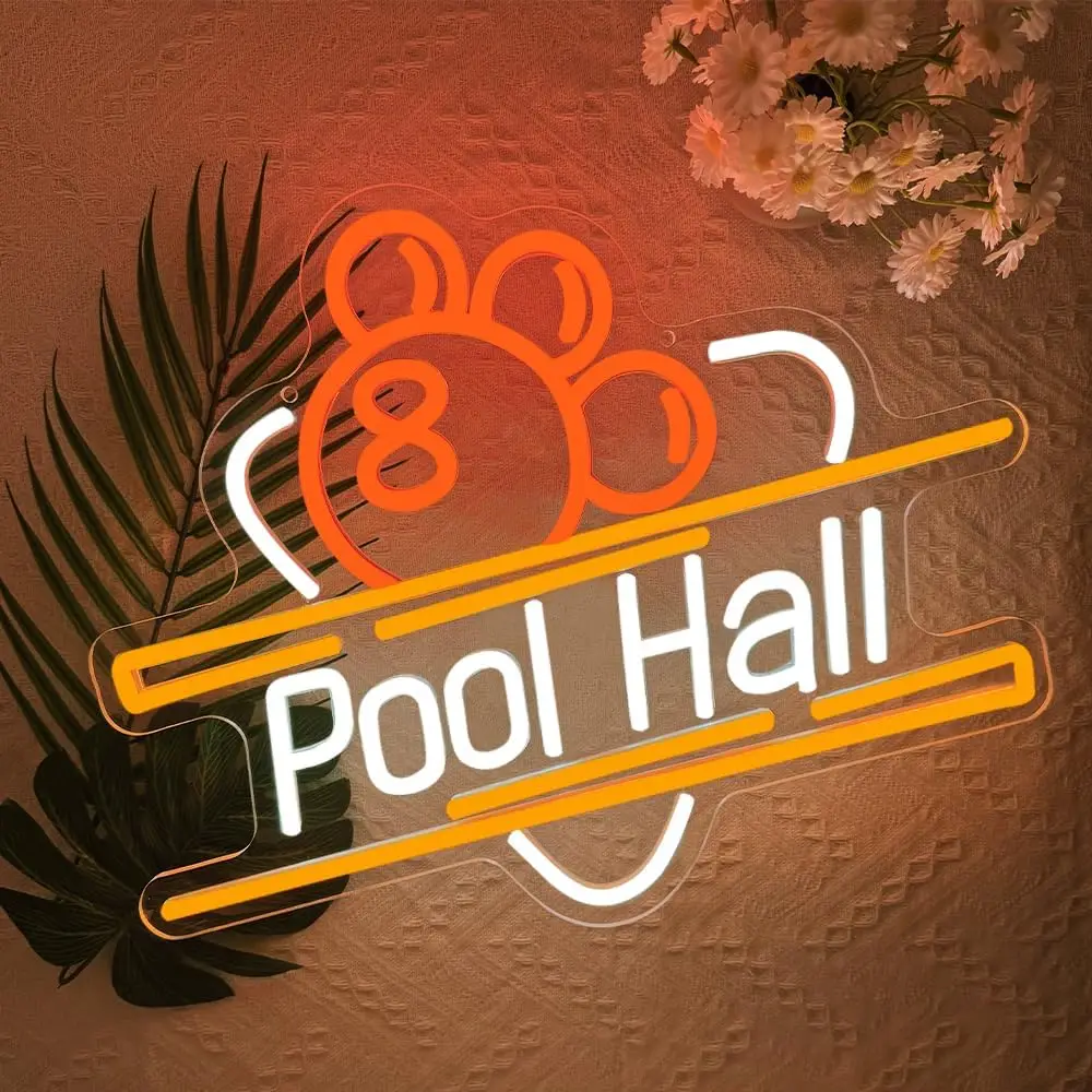 Pool Hall Neon Sign Pool Table LED Neon Light for Game Room Bedroom Home Bar Club Cafe Party Man Cave Dimmable Gift USB Powered