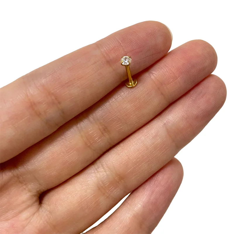 ASTM F136 Ttianium PIERC Labret Ear Lip Stud Jewelry Square CZ Stone Cartilage Tragus Earring Tongue studs Threaded Body Jewelry