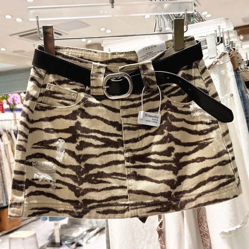 Spice Girl Leopard Print Pocket Skirt Women's Summer A-word High Waist Hip Skirt