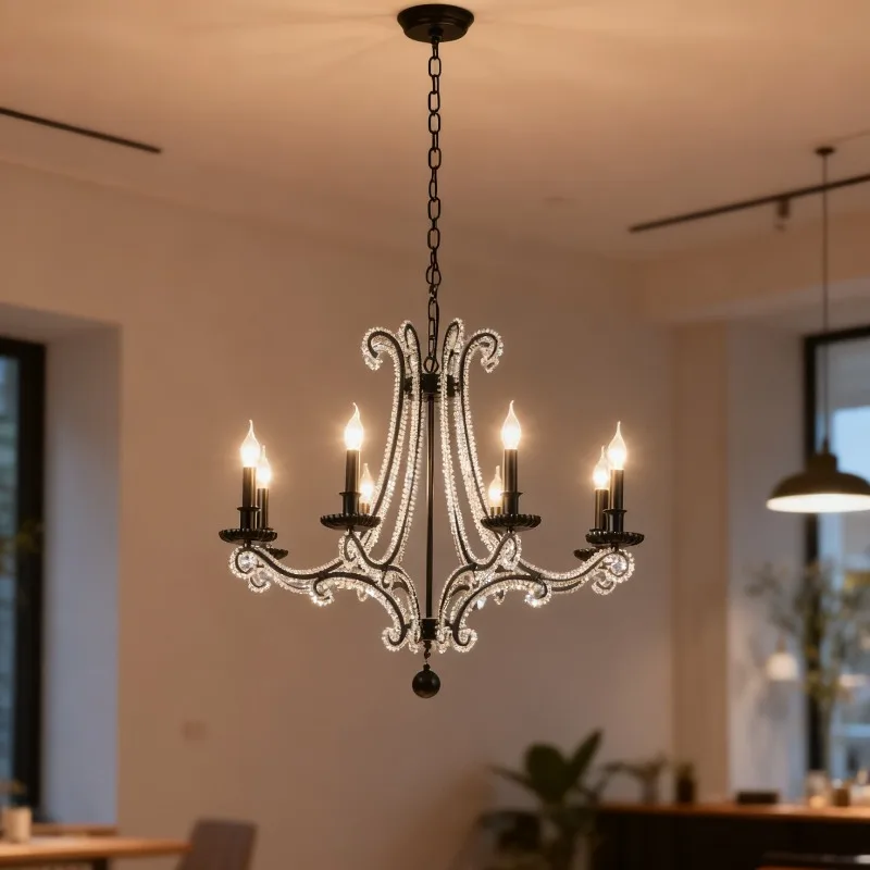 Living room dining room lamp retro French court crystal lamp European villa princess room bedroom lamp