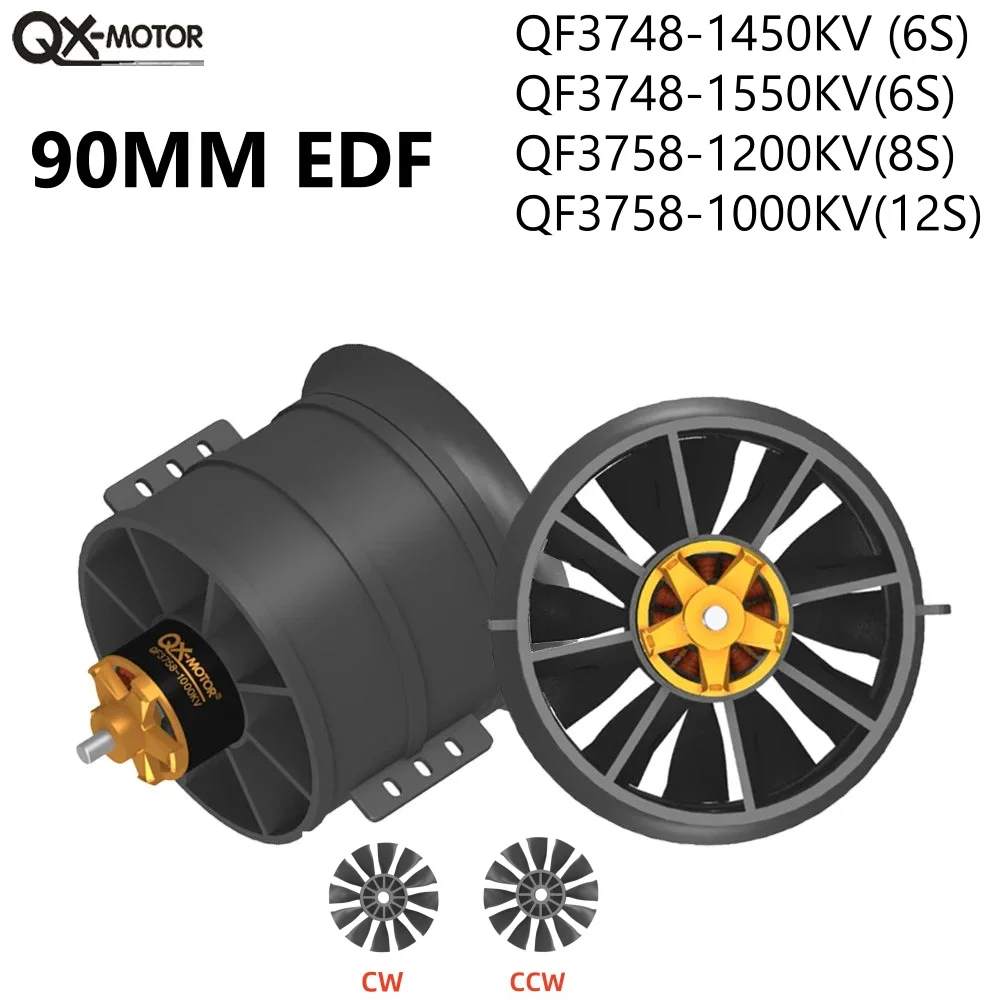 QX-MOTOR 90mm 12-Blades Ducted Fan EDF CW CCW 3748 3758 6S 12S Brushless Motor for RC Airplane Ducted Fan Plane Fixed-Wing FMS