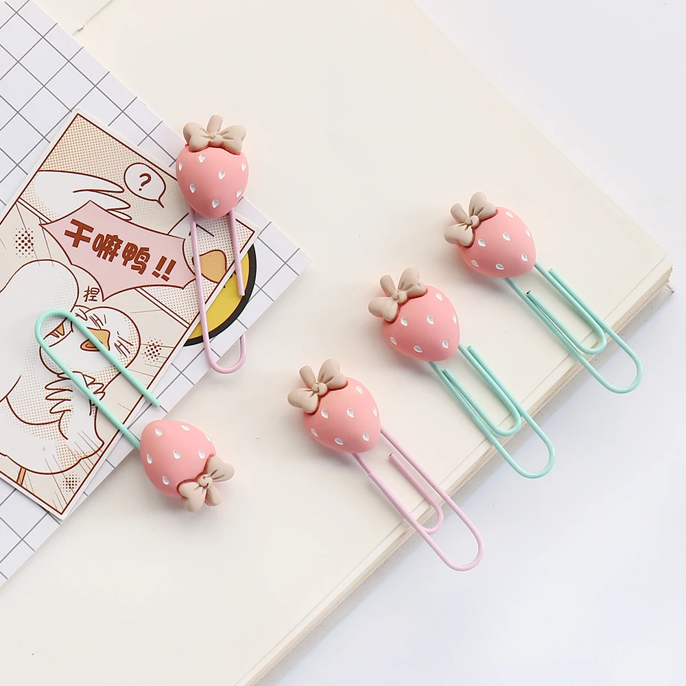 Imagem -02 - Kawaii Strawberry Paper Clip Bookmark Binder Clipes de Arquivo Escola e Escritório Papelaria Acessórios Decorativa Peças Lote