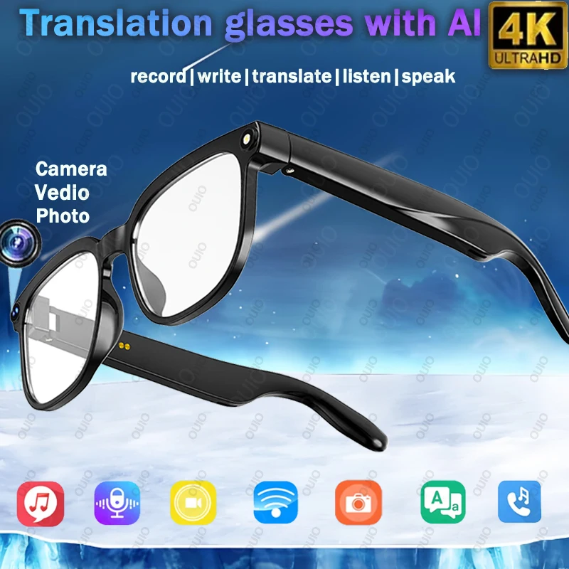 

2025 New Upgrade 8MP Smart Glasses With Camera Video Recording AI Photo Recognition BT Call Translation AI Voice Sunglasses Man