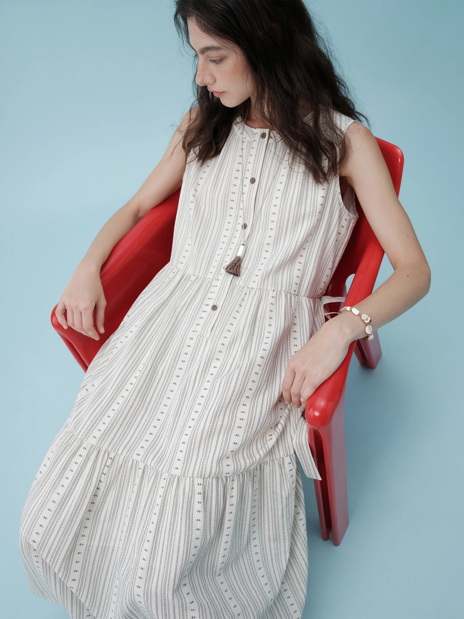 ZIQIAO Petite Bohoสไตล์รีสอร์ทแขนกุด-ผู้หญิงฤดูร้อน 2025 ใหม่มาถึงOคอSlimmingเอวcinching A-Line 25ZQ92270