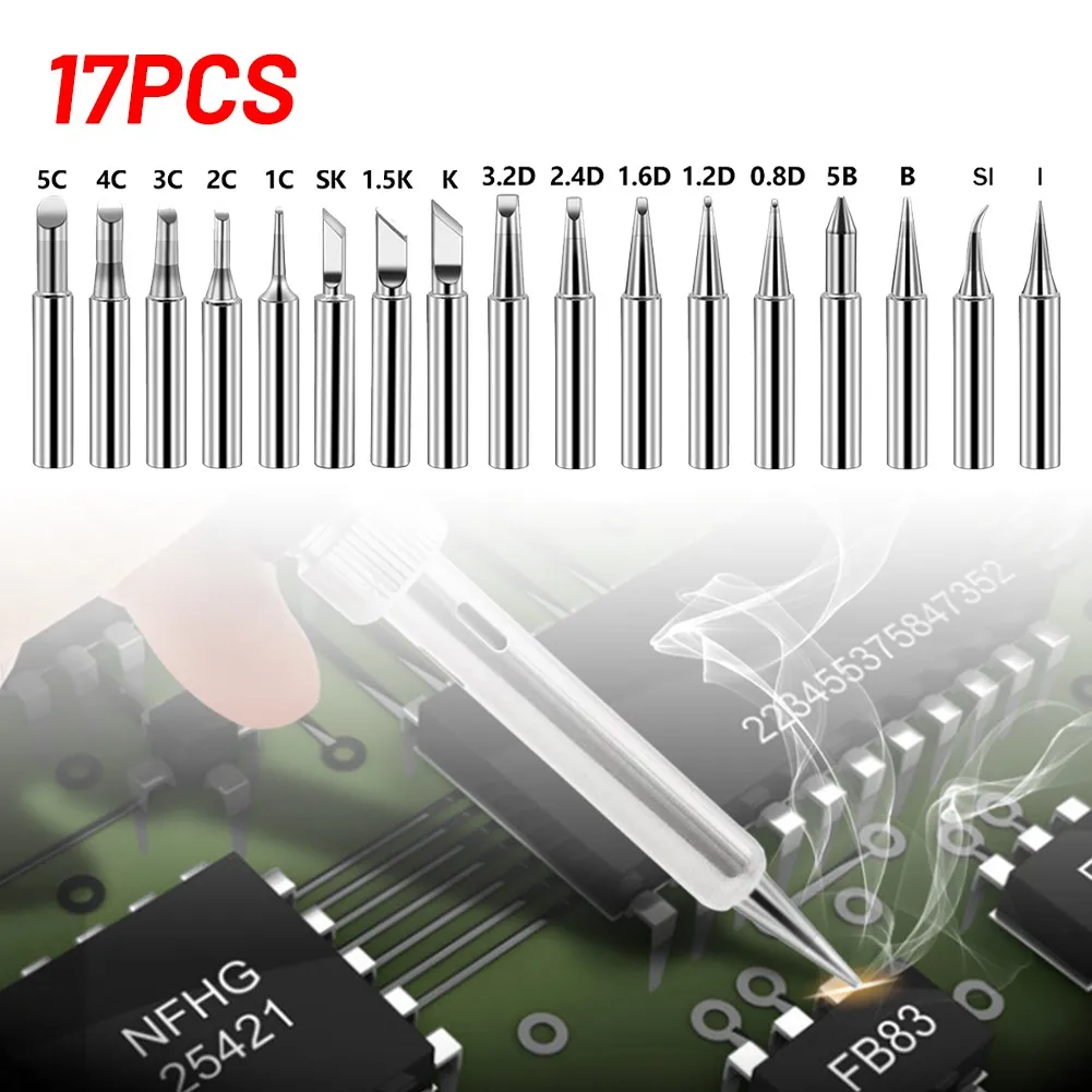 Ponta de ferro de solda de 4.1mm/0.16 polegadas 6.5mm/0.26 polegadas 900m-t estação de solda de ponta de ferro de solda sem chumbo 17 peças prática