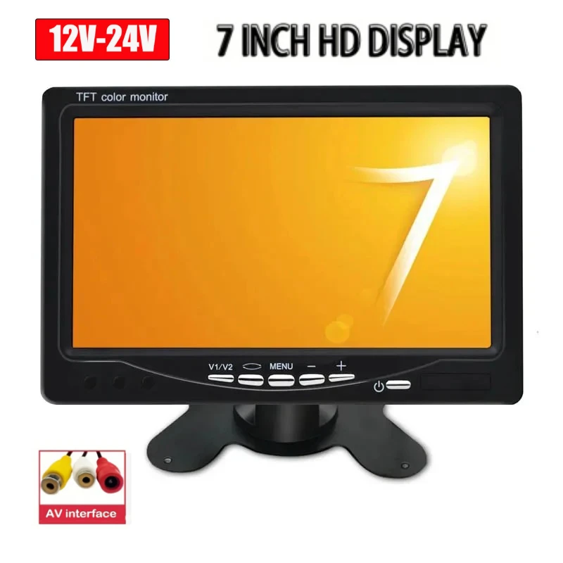 12V/24V 7 Inch Car Monitor TFT LCD 1024X600  Display Rear View Screen  for Vehicle Backup Camera CCTV Home Security Surveillance