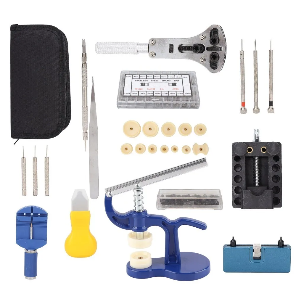 Alloy Watch Repair Tool Kit Black Storage Bag Multiple Sizes Watch Battery Replacement Tool Set Back Case Opener Tool